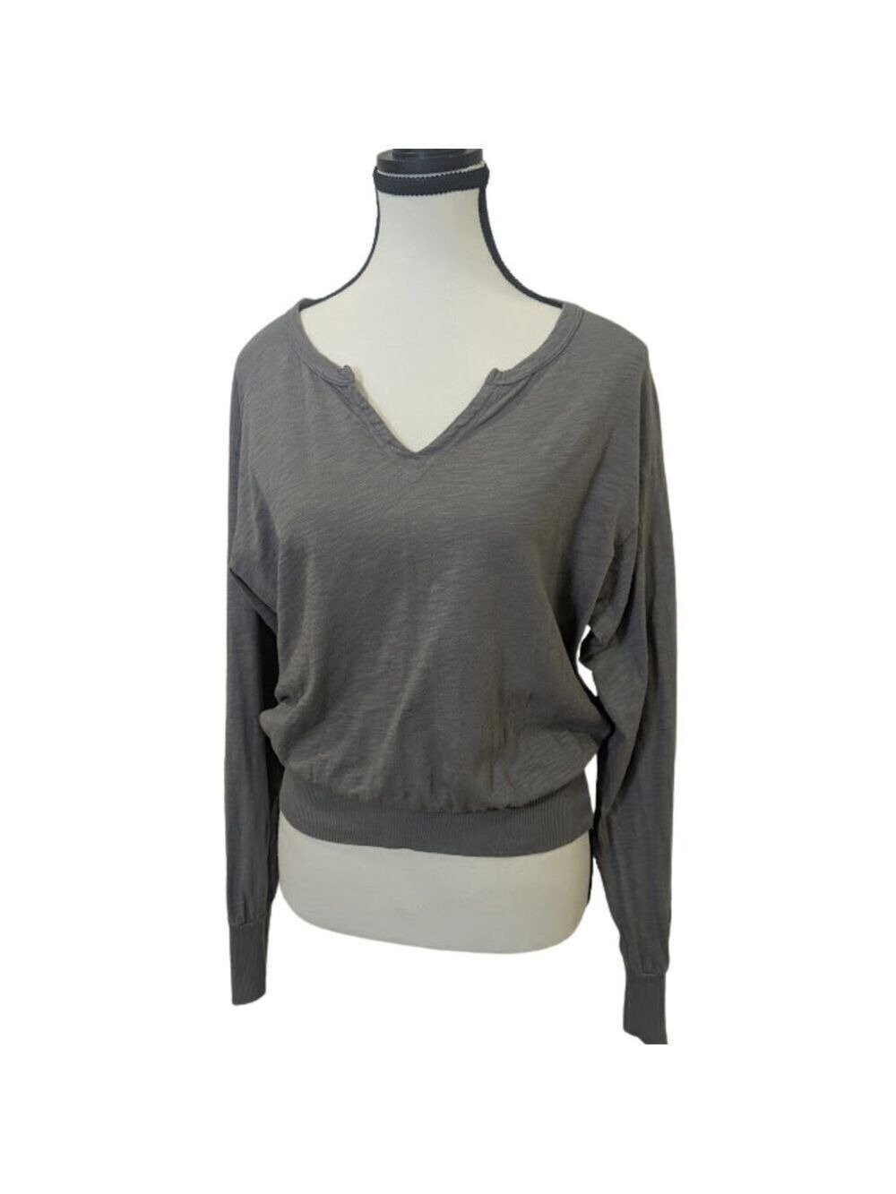Bobi Los Angeles Slub Cotton V-Neck Grunge Goth Gray Drop Shoulder Women's XS